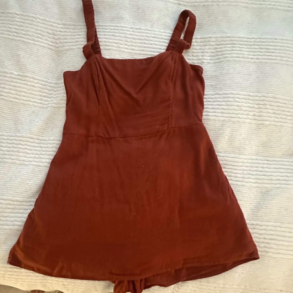 Abercrombie Rust Orange Square Neck Open Back Sleeveless Romper- size L